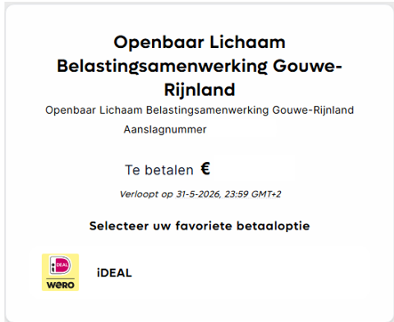 Voorbeeld van een betaalscherm via QR-code, geanonimiseerd